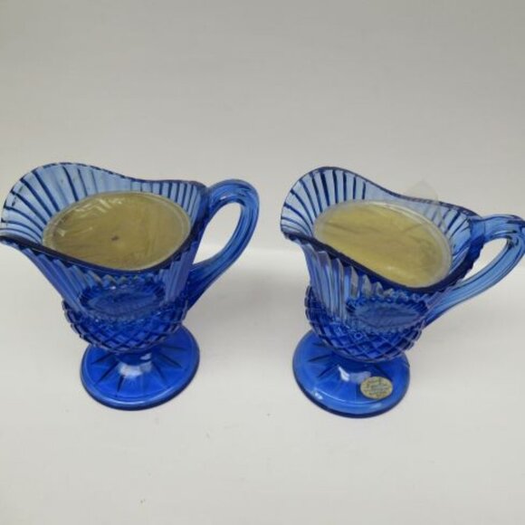 2 - Fostoria Cobalt Blue AVON WHITE HOUSE 5 1/2 In Footed Creamers Candle Holder - Picture 2 of 5
